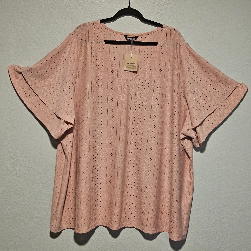 BloomChic Dusty Pink Pointelle Knit Double Flutter Short Sleeve Top Size 28 NWT - Picture 3 of 13